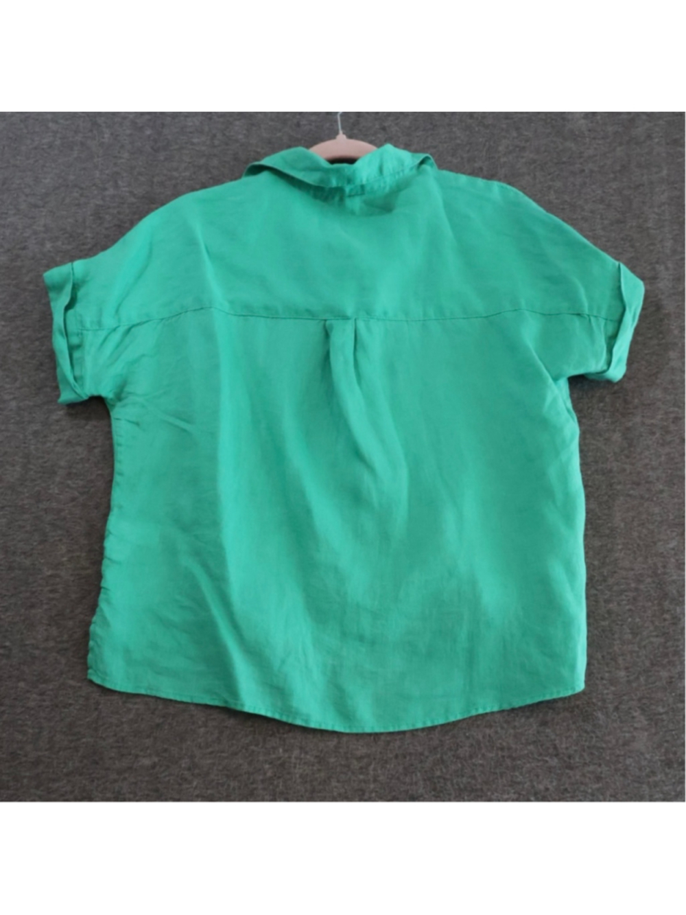 Tahari 100% Linen Button Front Shirt Green Short Sleeve Blouse Size Small - Picture 4 of 5
